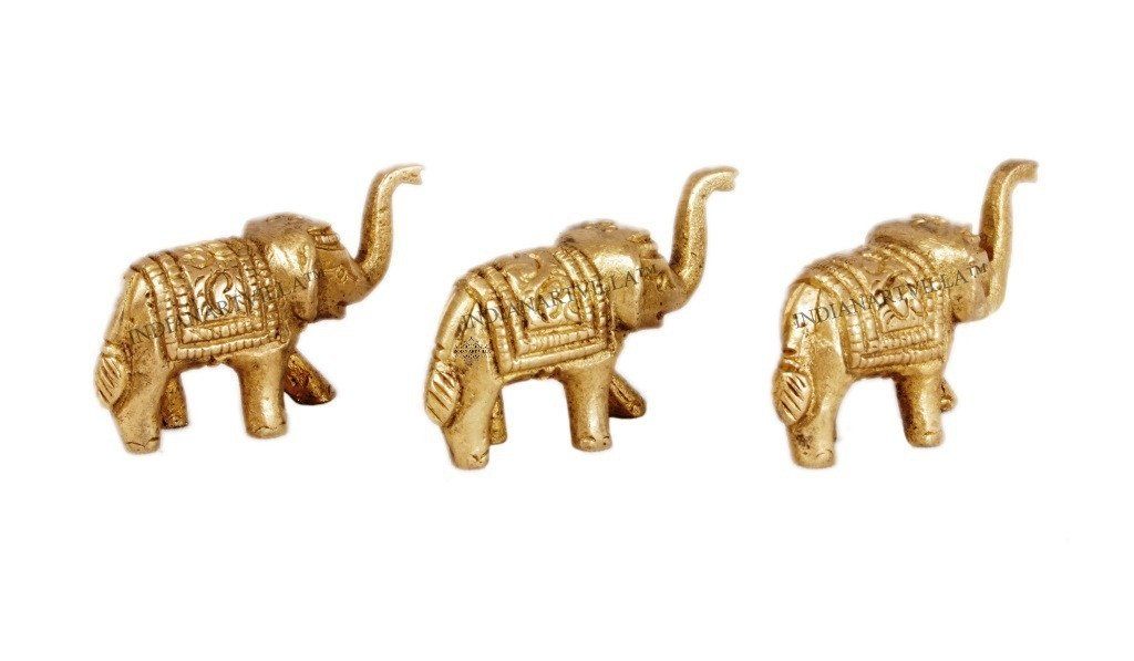 IndianArtVilla Handmade Vintage Brass Set of 3 Elephant Figurines Home Accent Indian Art Villa