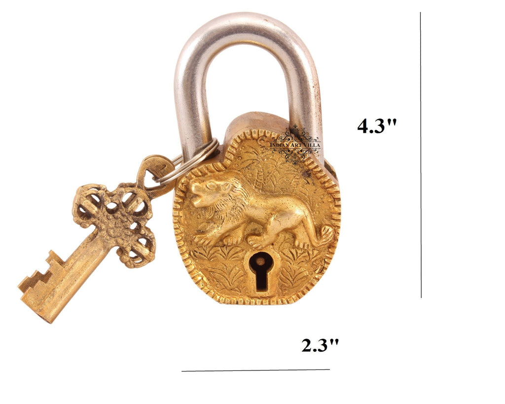 IndianArtVilla Handmade Vintage Style Antique Lion Brass Lock Designer Locks Indian Art Villa