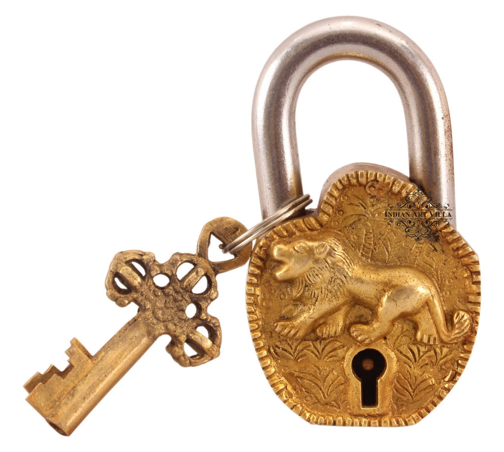 IndianArtVilla Handmade Vintage Style Antique Lion Brass Lock