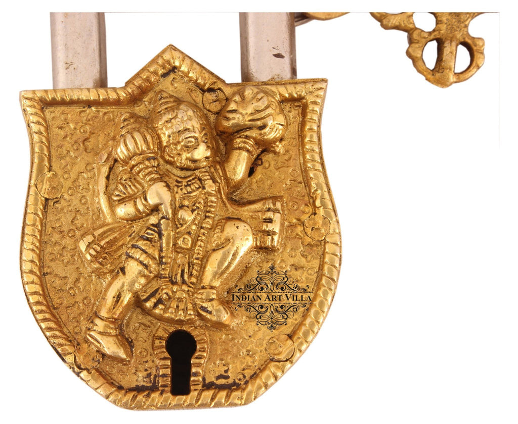 IndianArtVilla Handmade Vintage Style Hanuman Ji Brass Lock Designer Locks Indian Art Villa