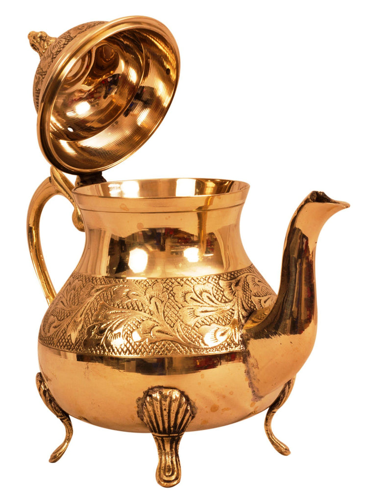 Leaf Design Brass Mughlai Tea Pot, Serveware Tableware, 750 ML Brass Tea Pots BR-1 