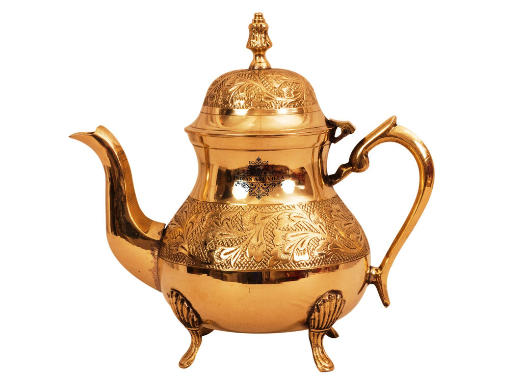 Leaf Design Brass Mughlai Tea Pot, Serveware Tableware, 750 ML