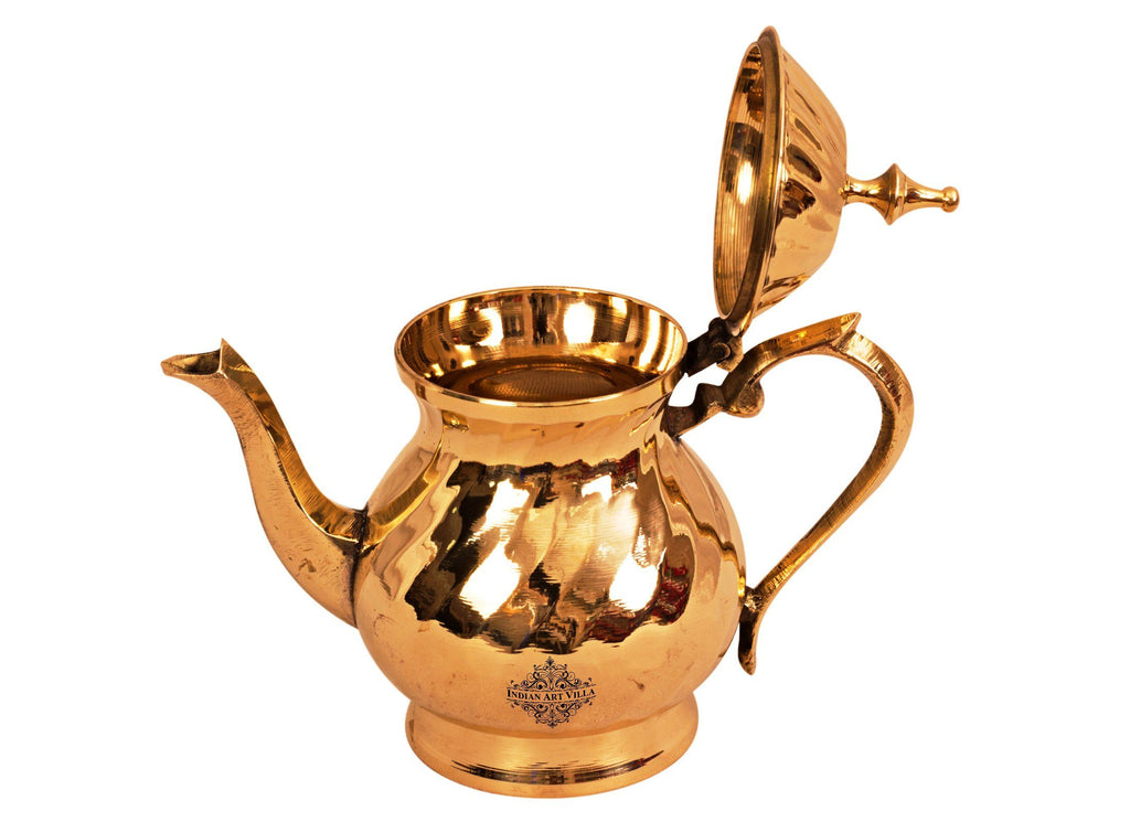Lining Design Brass Mughlai Tea Pot, Serveware Tableware, 400 ML Brass Tea Pots BR-1 