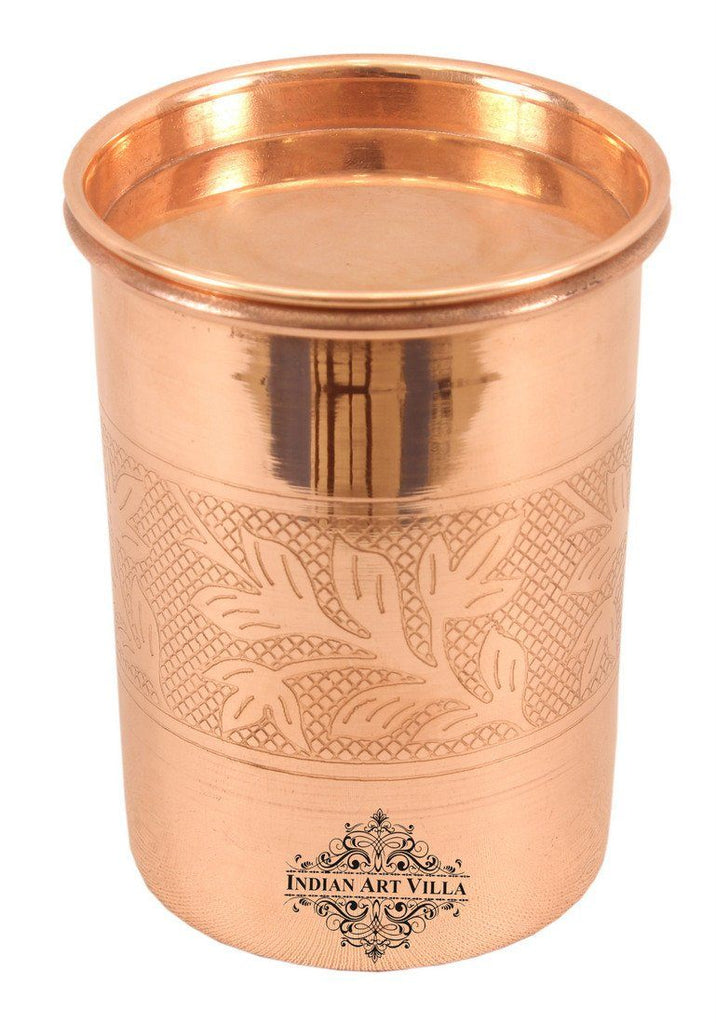 Pure Copper Embossed Glass Tumbler with Lid 10 Oz