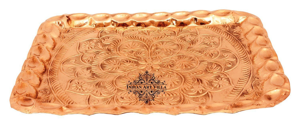 Pure Copper Engraved Flower Design Tray