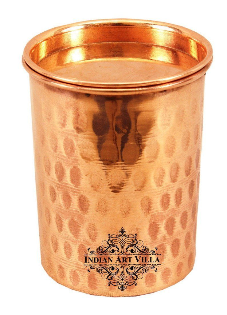 Pure Copper Hammered Glass Tumbler Cup with lid 8 Oz