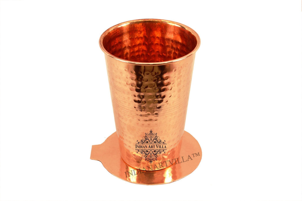Pure Copper Hammered Glass with Coaster | 10 Oz