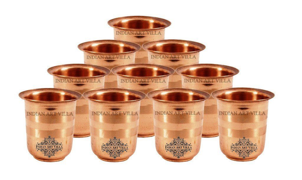 Pure Copper Set of 10 Glass Cup - 3 Oz each
