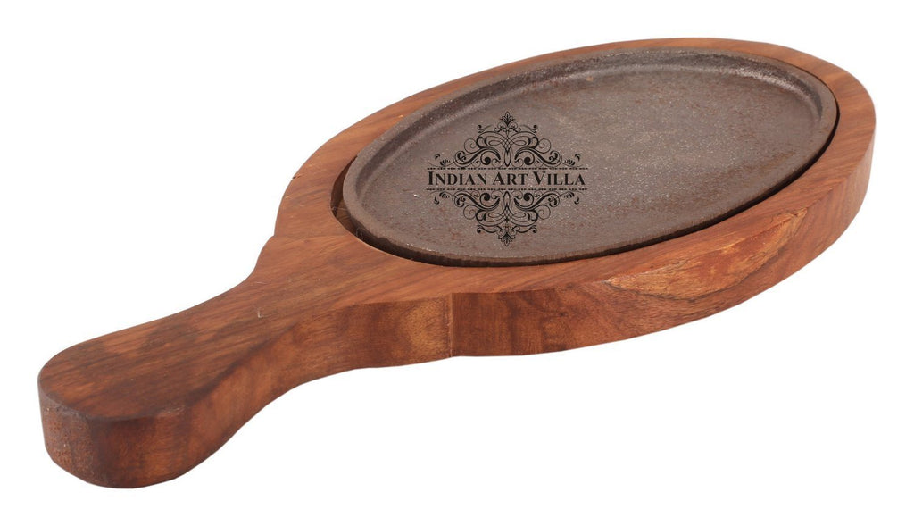 Racket/ Pan Design Iron Sizzler with Wooden Base Table Tandoor Indian Art Villa