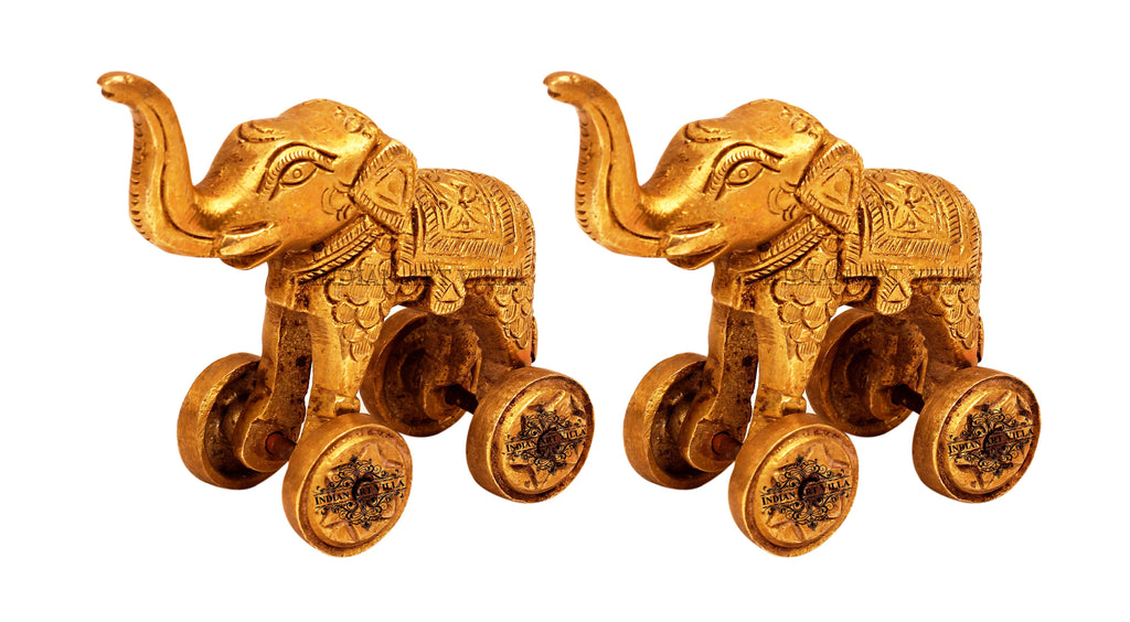 Set of 2 Big Brass Elephant on wheels