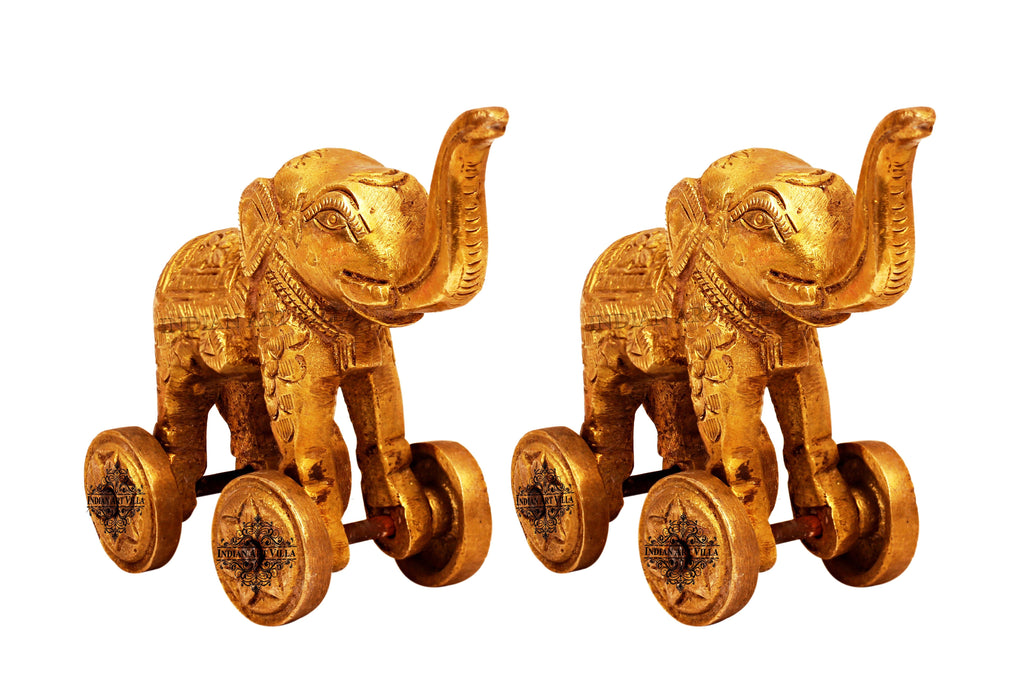 Set of 2 Big Brass Elephant on wheels Home Accent IAV-BB-S-119-Big