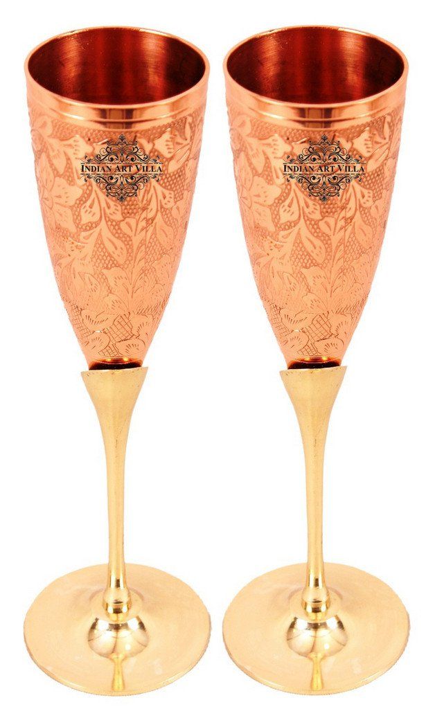 Set of 2 Copper Brass Designed Champange Beer Glass Tumbler | 150 ML each