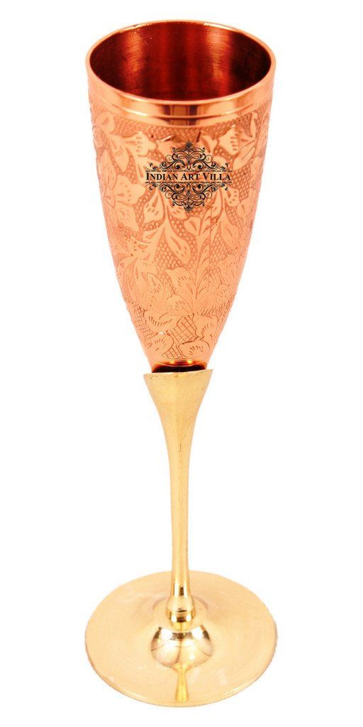 Set of 2 Copper Brass Designed Champange Beer Glass Tumbler | 150 ML each Copper Brass Ware Bar Ware Combo Indian Art Villa
