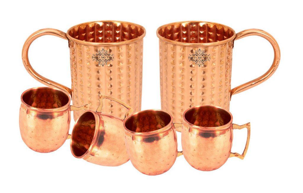 Set of 2 Copper Daimond  Cup | 415 ML | with 4 Small Moscow Mule Mug  | 50 ML each