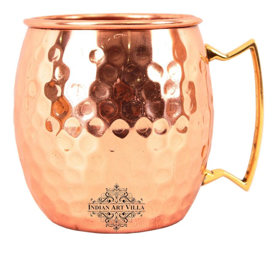 Set of 2 Copper Hammered Moscow Mule Mug Cup | 530 ML each | with 2 Straws Copper Ware Bar Ware Combo Indian Art Villa