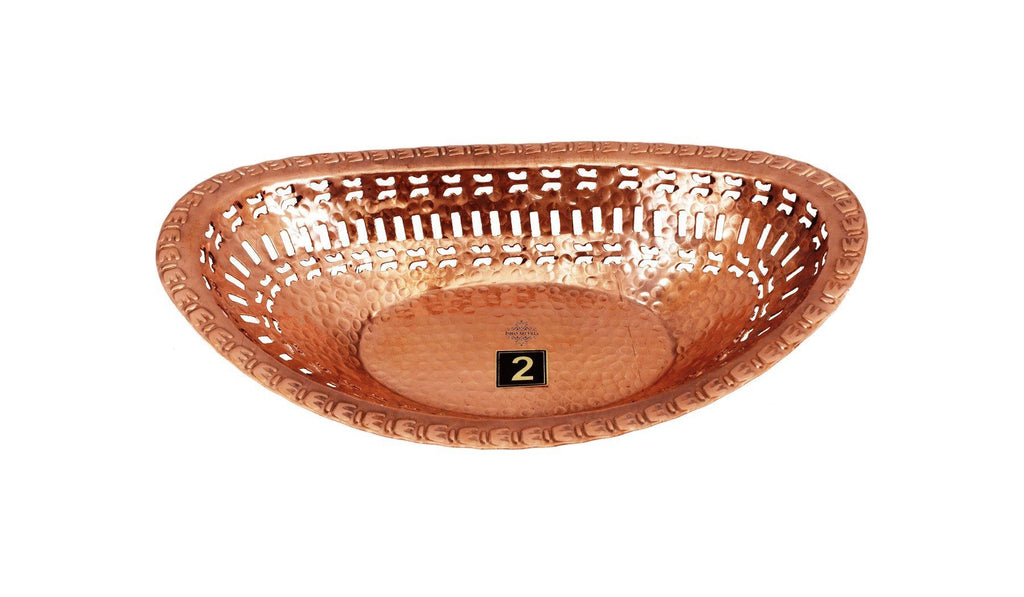 Set Of 2 Copper Oval Shape Bread Profing Proving Serving Basket Copper Ware Tableware Combo Indian Art Villa