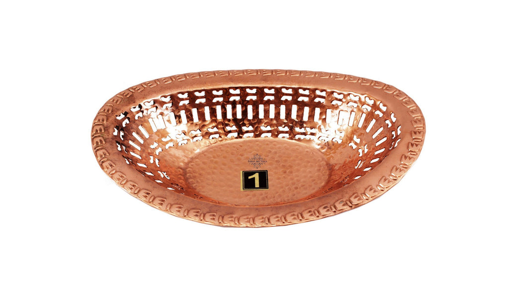 Set Of 2 Copper Oval Shape Bread Profing Proving Serving Basket Copper Ware Tableware Combo Indian Art Villa