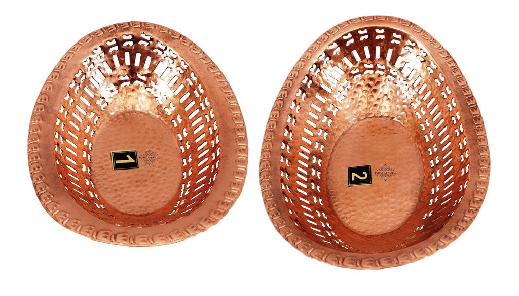 Set Of 2 Copper Oval Shape Bread Profing Proving Serving Basket