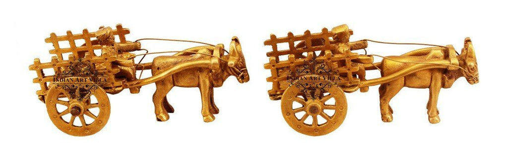 Set of 2 Handcrafted Best Quality Brass Bull Cart Home Accent Indian Art Villa