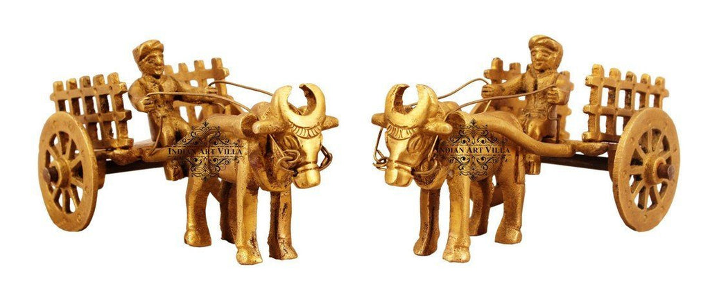 Set of 2 Handcrafted Best Quality Brass Bull Cart Home Accent Indian Art Villa