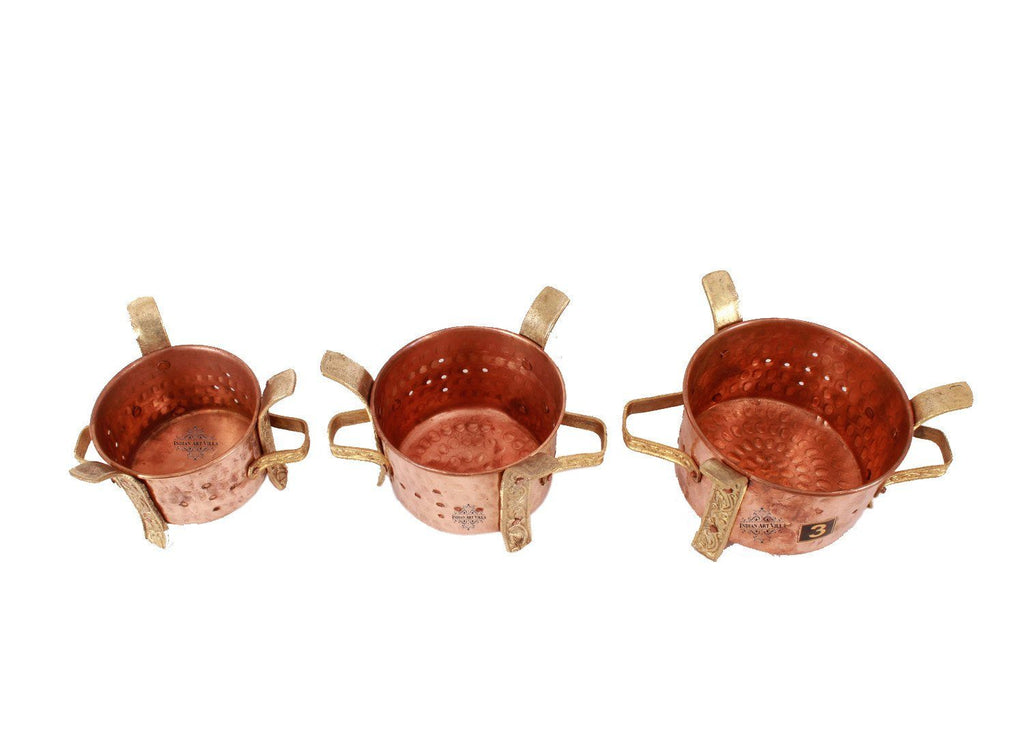 Set of 3 Copper Copper Traditional Sigdi Angeethi Food Warmer Copper Ware Tableware Combo Indian Art Villa