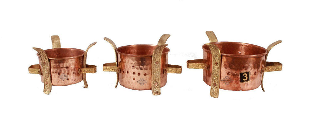 Set of 3 Copper Copper Traditional Sigdi Angeethi Food Warmer