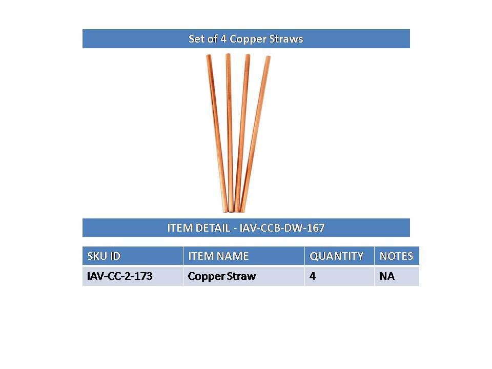 Set of 4 Copper Solid Copper Straight Drinking Straw Copper Ware Drink Ware Combo Indian Art Villa