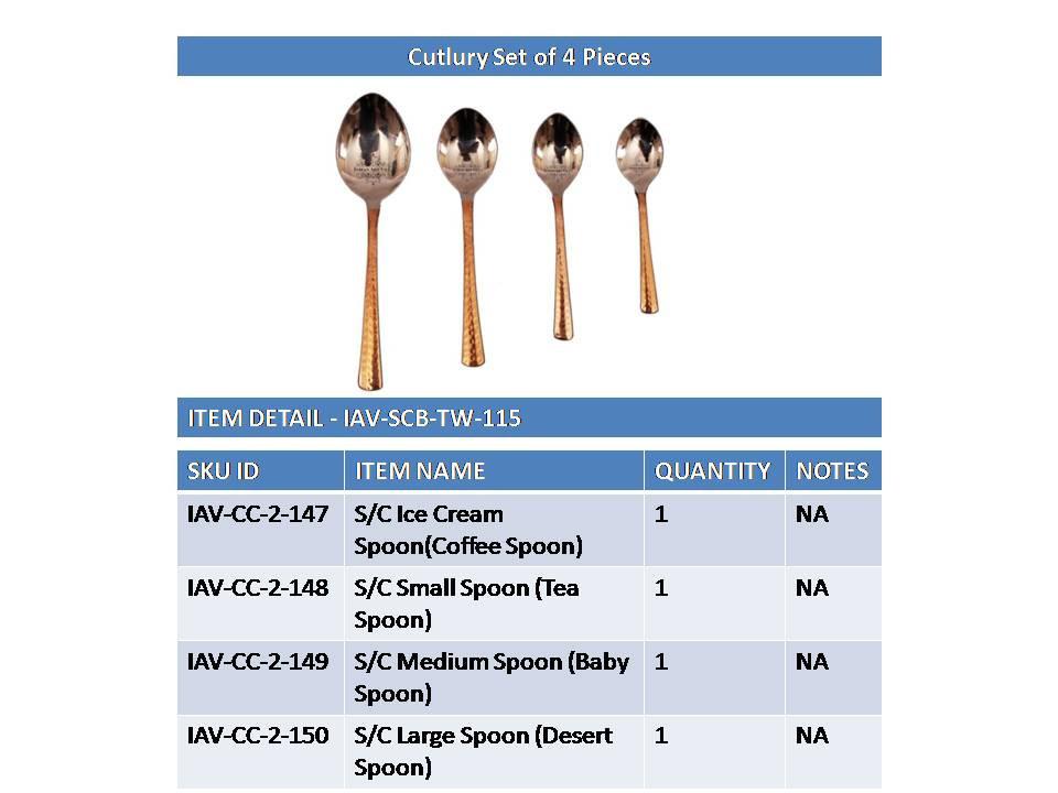 Set of 4 Steel Copper Cutlery Spoon Steel Copper Serve Ware Combo Indian Art Villa