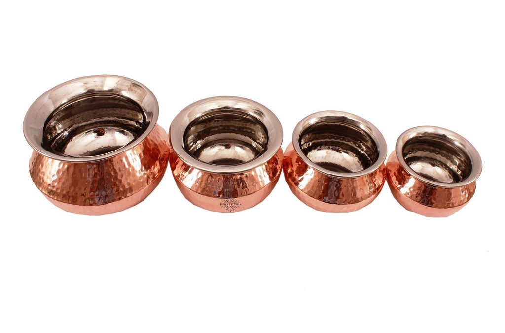 Set of 4 Steel Copper Punjabi Serving Handi Steel Copper Serve Ware Combo Indian Art Villa