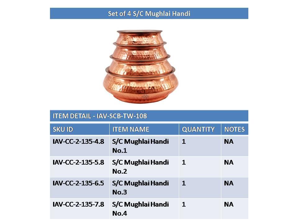 Set of 4 Steel Copper Serving Mughlai Handi Steel Copper Serve Ware Combo Indian Art Villa