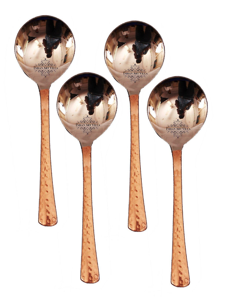 Set of 4 Steel Copper Soup Spoon | 7" Inch each
