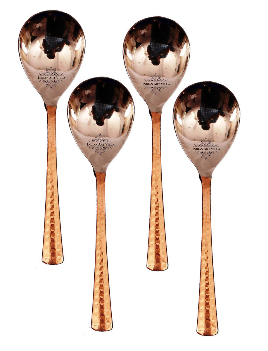 INDIAN ART VILLA Set of 4 Steel Copper Spoon | 8" Inch each