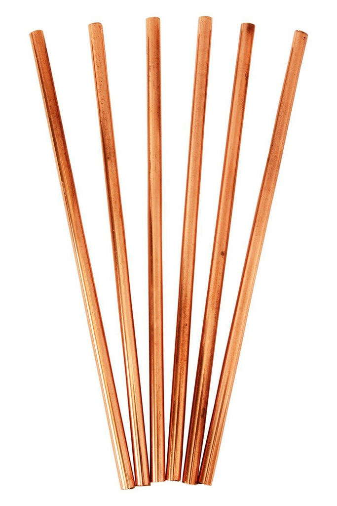 Set of 6 Copper Solid Copper Straight Drinking Straw