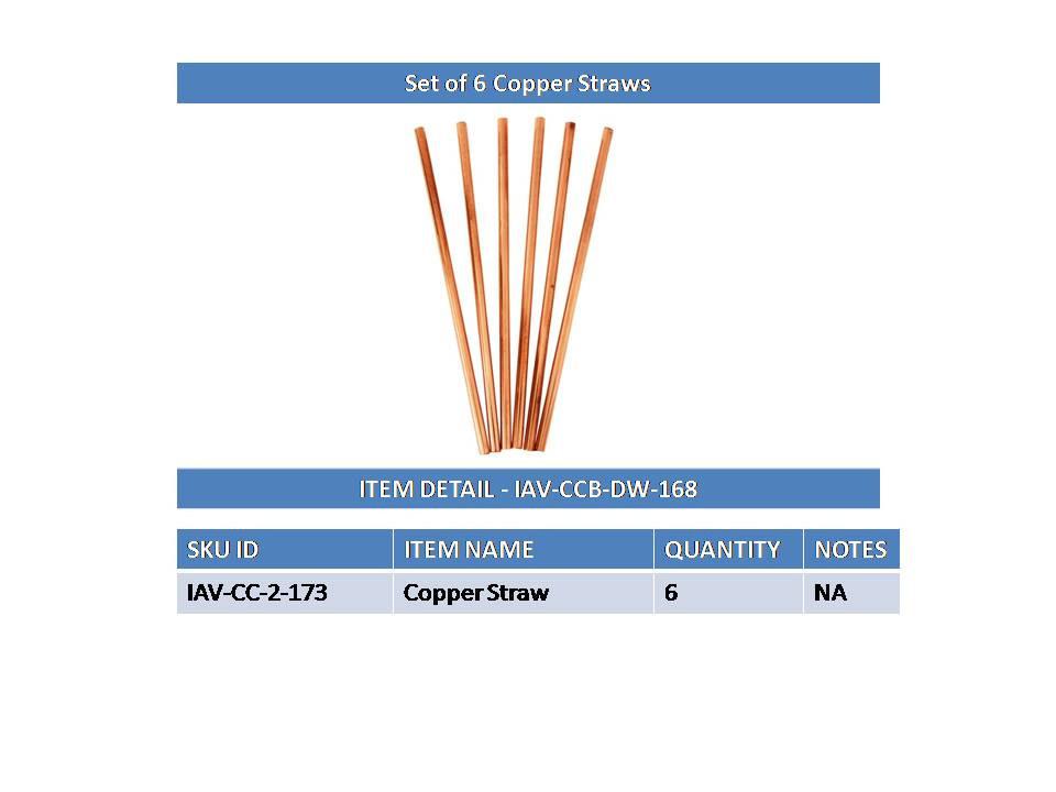 Set of 6 Copper Solid Copper Straight Drinking Straw Copper Ware Drink Ware Combo Indian Art Villa