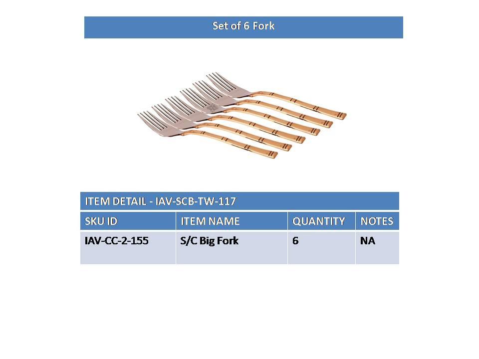 Set of 6 Steel Copper Cutlery Fork Steel Copper Serve Ware Combo Indian Art Villa