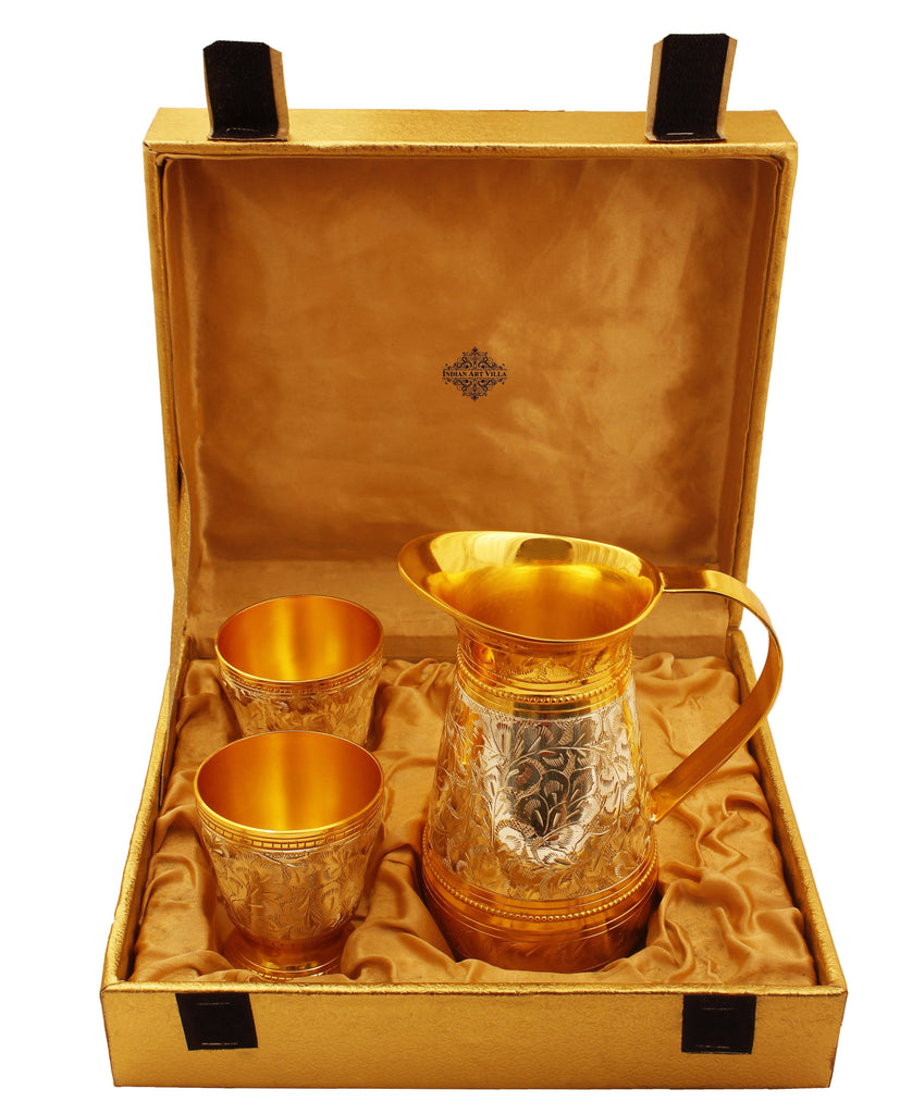 Set of Silver & Gold Plated Jug & 2 Glass Silver Plated Combo Sets IAV-SP-3-174