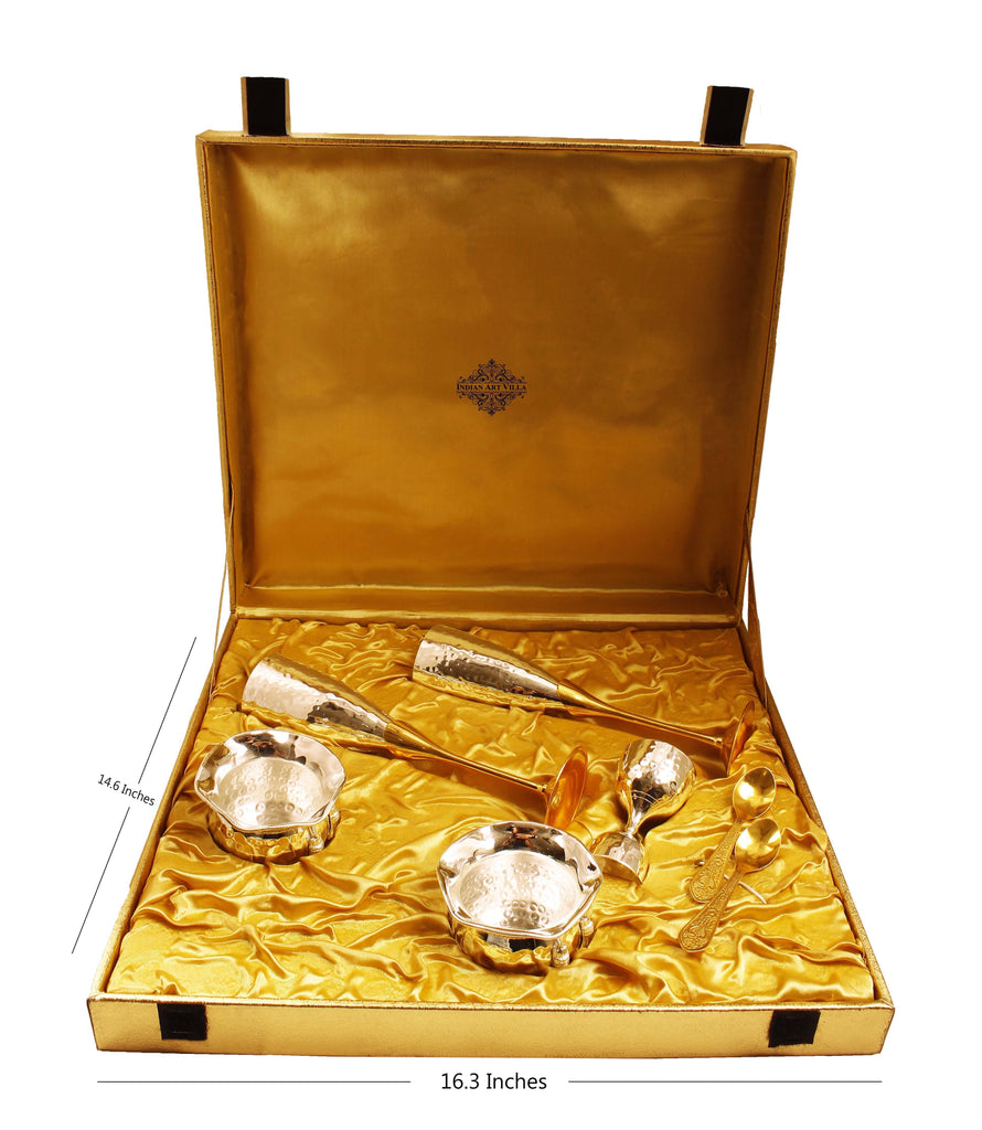 Silver & Gold Plated Champagne Glass, Silver 2 Bowl & Peg Measure, Gold Plated 2 Spoon Silver Plated Combo Sets IAV-SP-3-191 