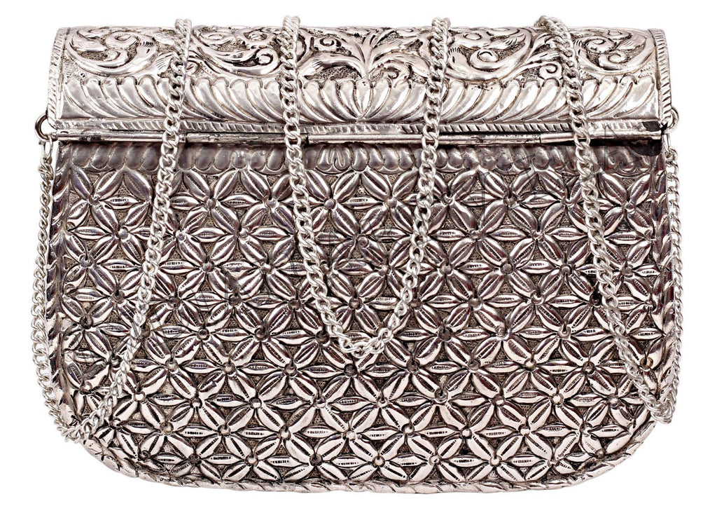 Silver Plated Clutch Design Sling Purse, Wedding Party, Side Bag Gift for Women Accessories HR-6 