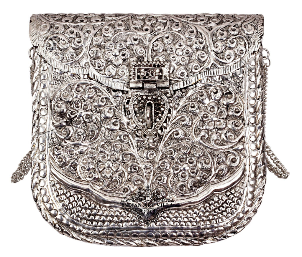 Silver Plated Designer Sling Purse Side Handbag, Women Wedding Party, Gift Item