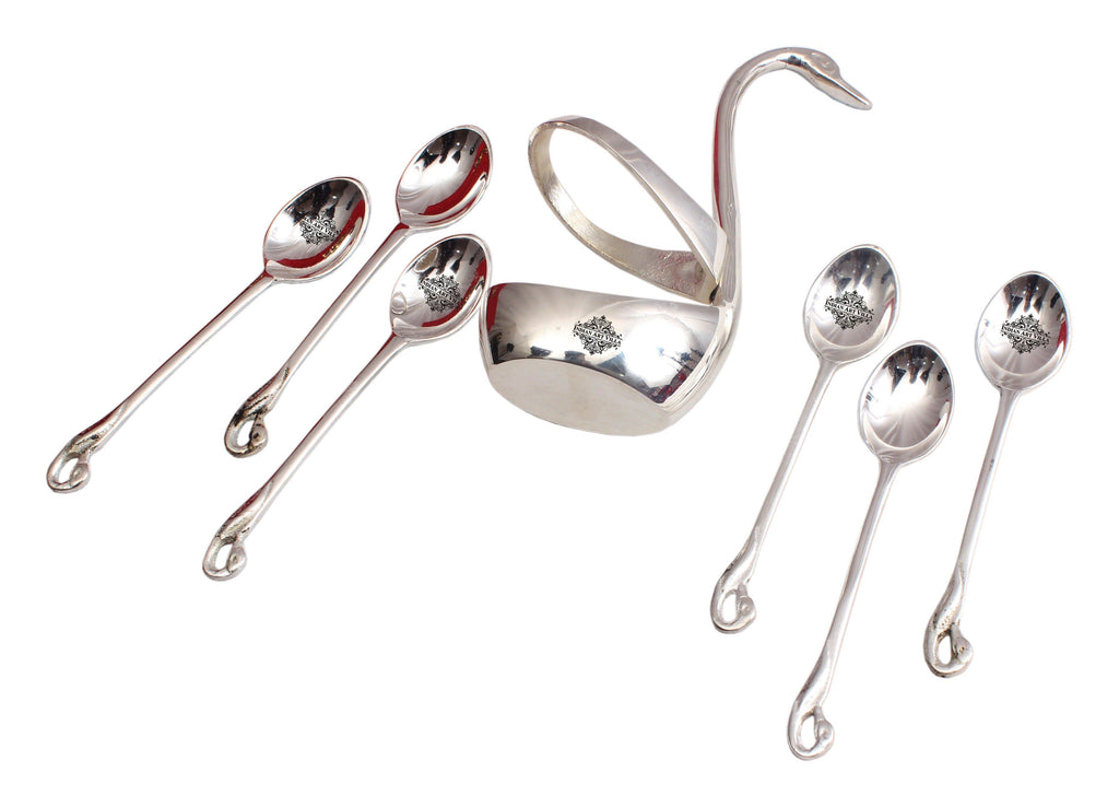 Silver Plated Duck Design Cutlery Stand with 6 Spoons Silver Plated Cutlery Sets SP-3