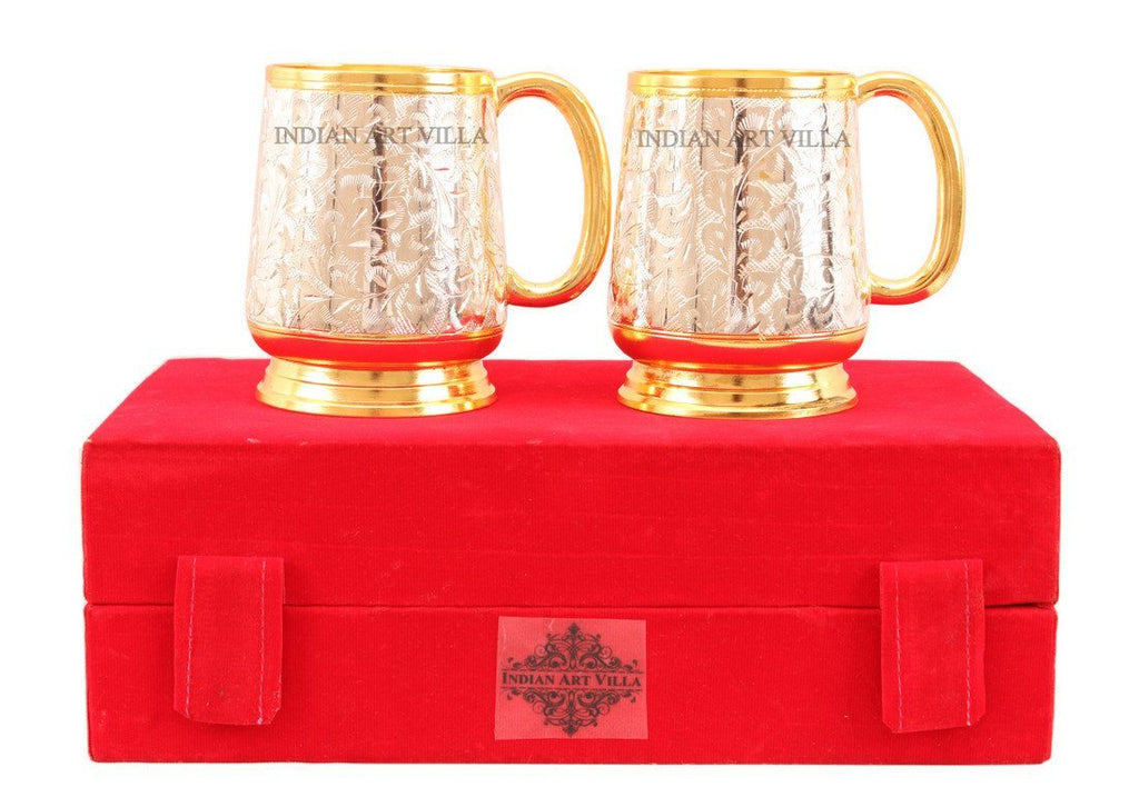 Silver Plated Gold Polished Classic 2 Beer Mug Set Silver Plated Tumblers Indian Art Villa