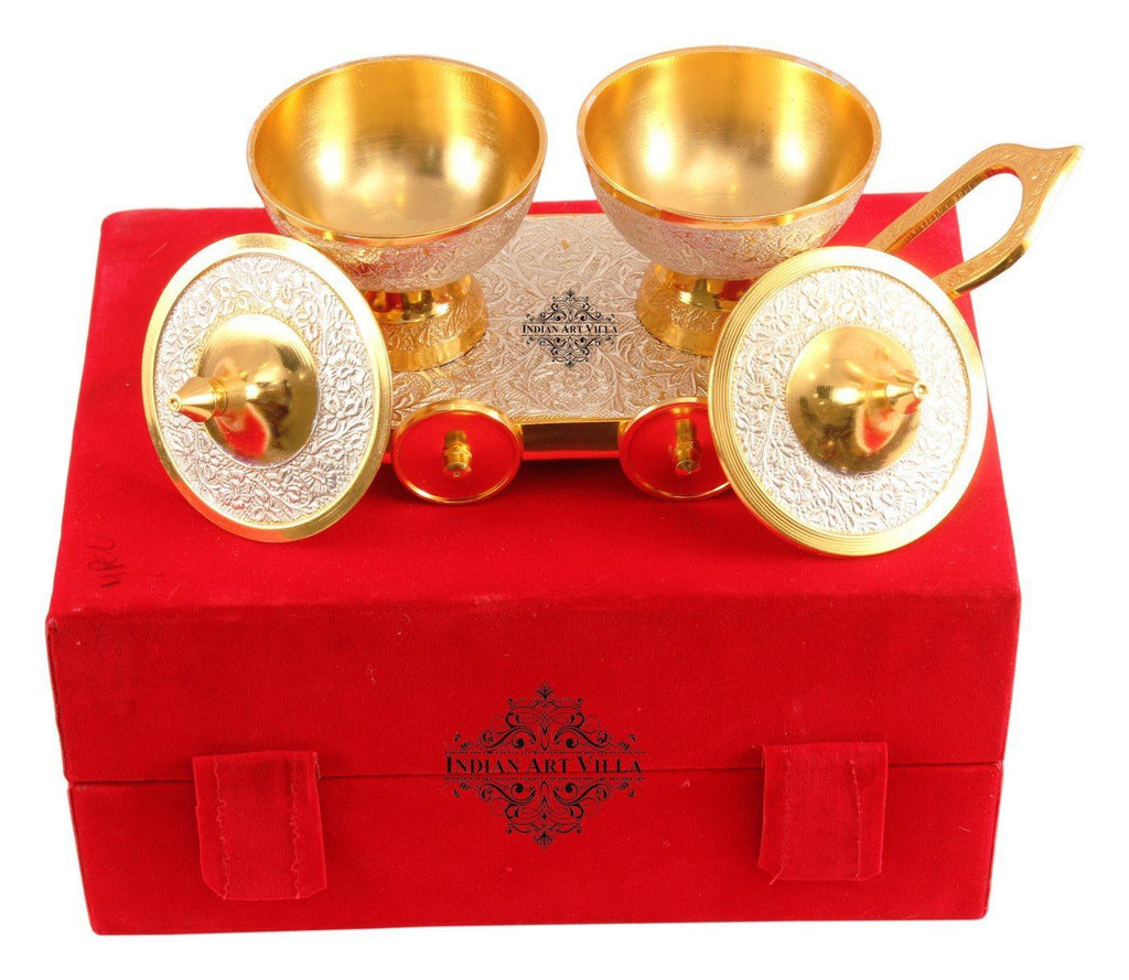Silver Plated Gold Polished Dry Fruits Bowl on Trolley Silver Plated Bowls Indian Art Villa