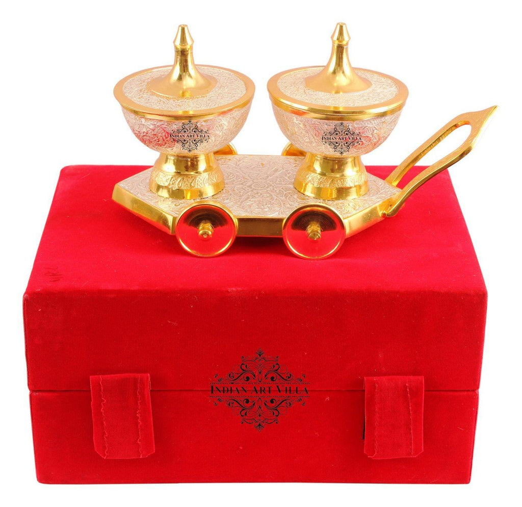 Silver Plated Gold Polished Dry Fruits Bowl on Trolley Silver Plated Bowls Indian Art Villa