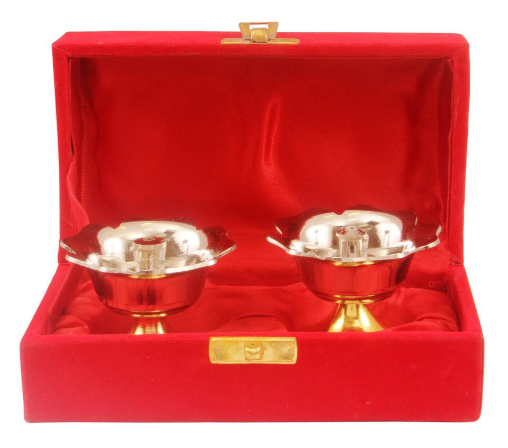 Silver Plated Gold Polished Set of 2 Diya Deepak