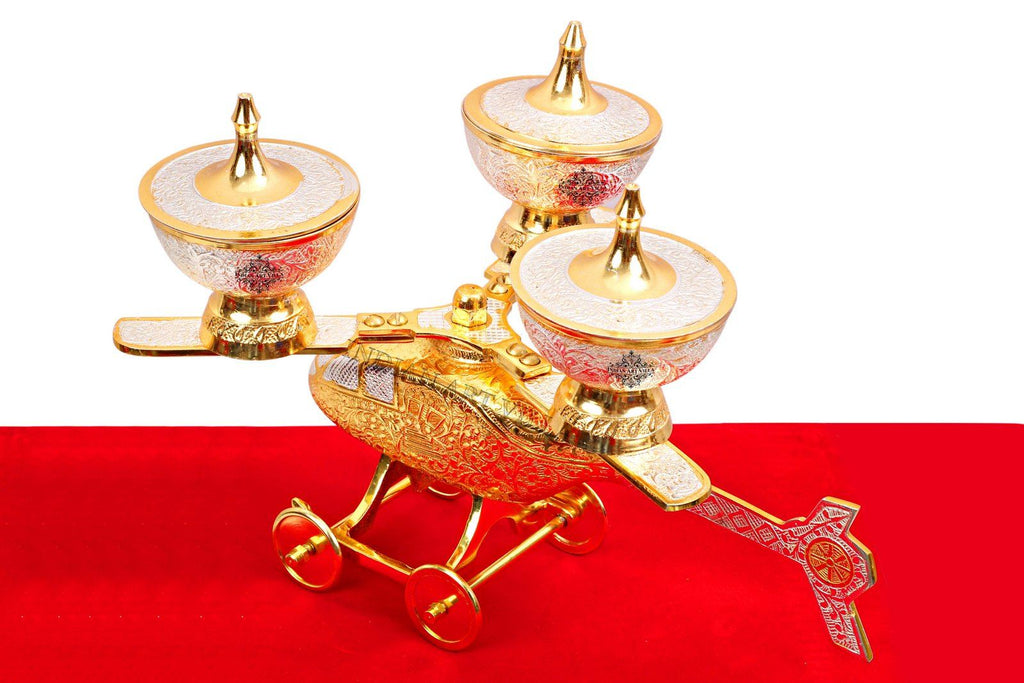 Silver Plated Gold Polished, Set of 3 Helicopter Design Supari Daan Bowl Silver Plated Bowls SP-3 