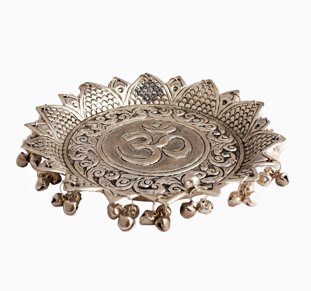 Silver Plated Om Design Pooja Thali Plate Silver Plated Worship Plates IAV-SP-5-103-OM