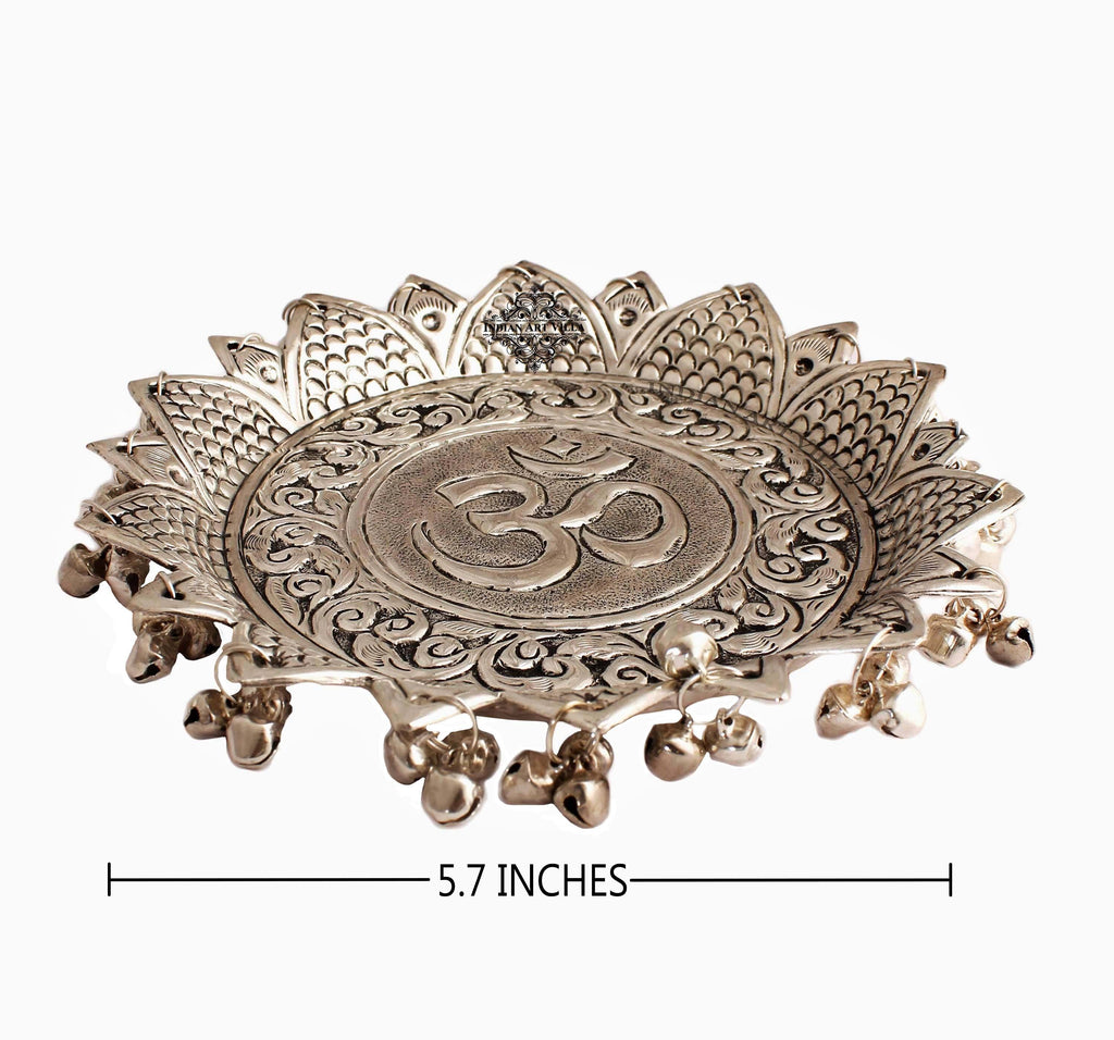 Silver Plated Om Design Pooja Thali Plate Silver Plated Worship Plates IAV-SP-5-103-OM