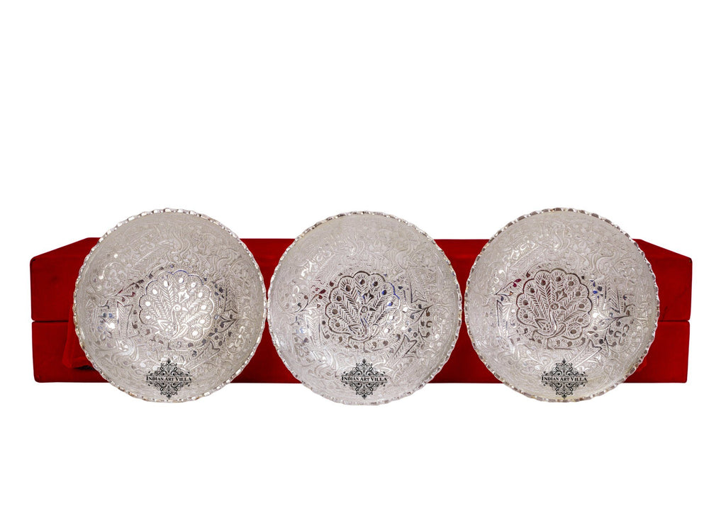 Silver Plated Set of 3 Peacock Design Bowl Silver Plated Combo Sets SP-3