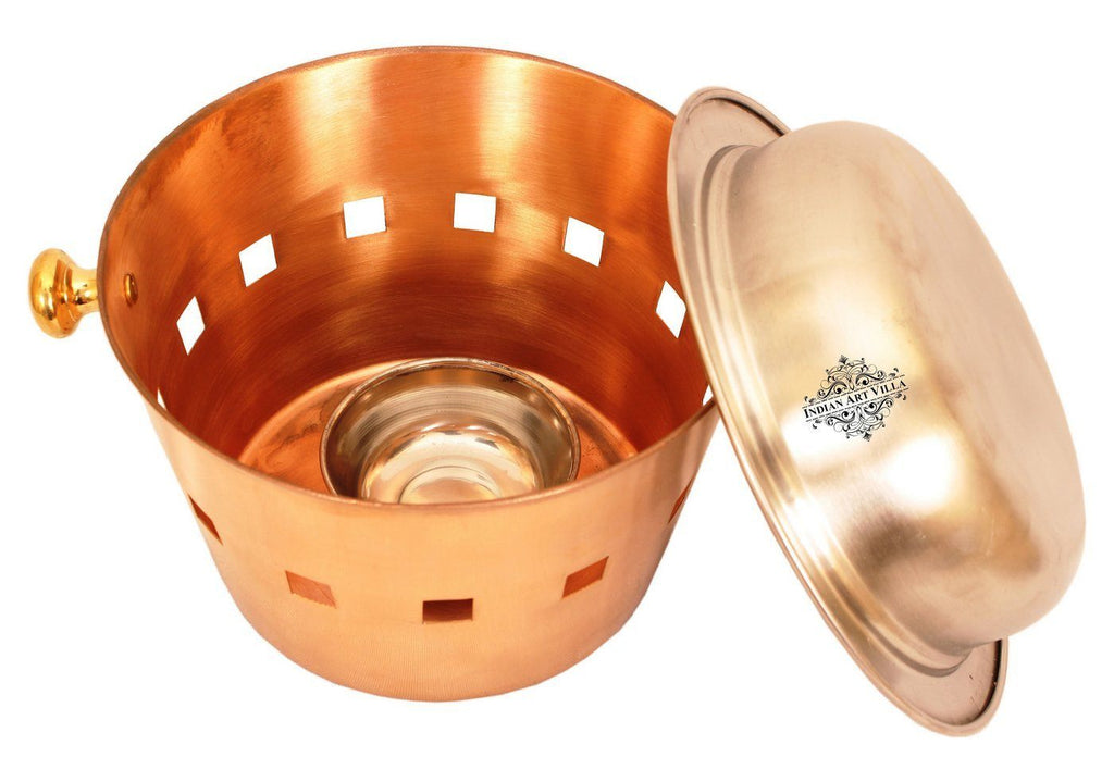 Stainless Steel Copper Serving Bowl, Pot with Coal Port Bowls Indian Art Villa Flower Shape 