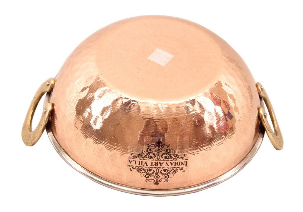 Steel Copper 1 Kadai Wok Bowl | 700 ML | with 1 Spoon Steel Copper Serve Ware Combo Indian Art Villa
